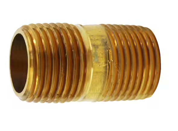 [114212BRN, 1-1/4x2-1/2 BRASS NIPPLE, 1-1/4x2-1/2in BRASS NIPPLE, BRASS NIPPLE] 1-1/4x2-1/2 NIPPLE BRASS