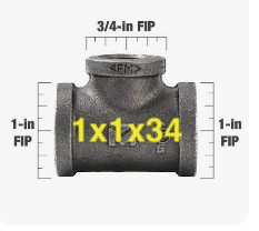 [134bt, black reducing tee] 1x1x3/4 REDUCING TEE BLACK