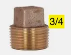 [34BRP, BRASS PLUG] LF 3/4" SQ HD CORED PLUG BRASS